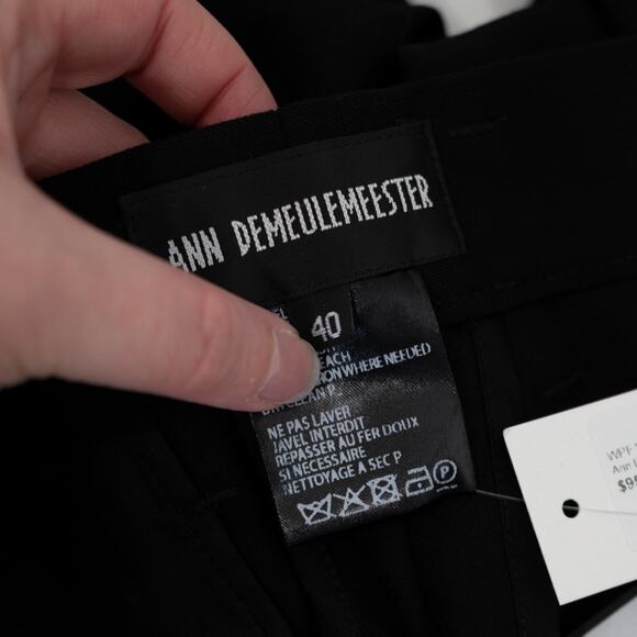 Ann Demeulemeester Pleated Trouser Black Fleecewool Cuffed Relaxed Fit SZ 8 NWT - Picture 8 of 10